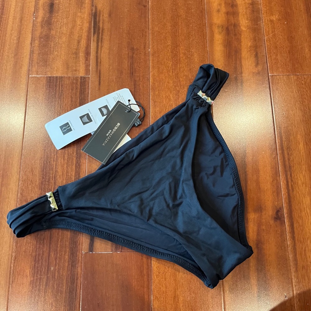 BCBGMAXAZRIA Black Bikini Bottom Swim Gold Stud Waist Hardware New Size‎ Small